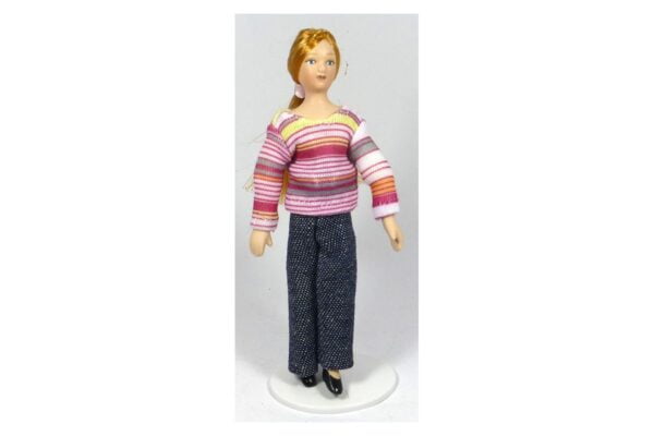 2603 Puppe Frau mit rosa gestreifter Pullover und schwarzer