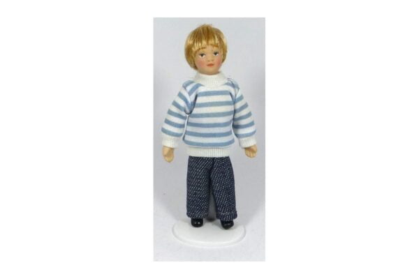 2604 Puppe Junge mit Jeans und blau weiss gestreiftem
