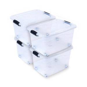 4 x 65 L Aufbewahrungsbox mit Deckel - stapelbar und rollbar