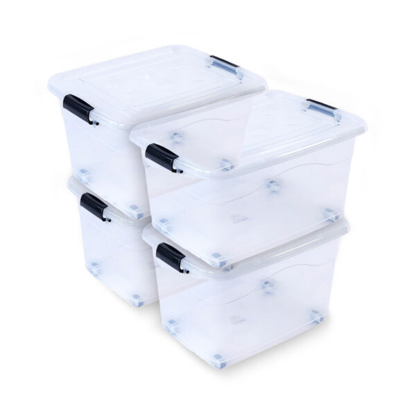 4 x 65 L Aufbewahrungsbox mit Deckel - stapelbar und rollbar