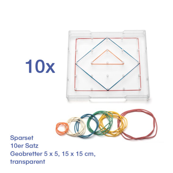 10er Satz Geobretter transparent 5x5, 15 x 15 cm