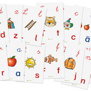 Große ABC Lernkarten mit Buchstaben, Anlauten und Zeichnungen, 37 Stück aus Karton