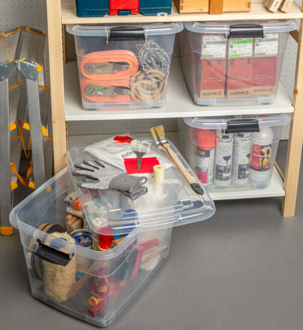 4 x 56 L Aufbewahrungsbox mit Deckel - stapelbar und rollbar – Bild 9