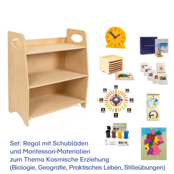 Regal Kosmische Erziehung (Biologie, Geografie, Praktisches Leben, Stilleübungen)
