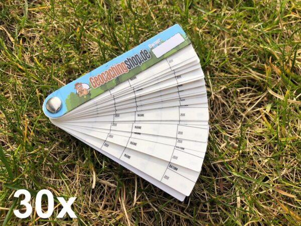 30 x Geocaching Logbuch für PETling - gefächert, 160 Einträge (Geocache, PETlinge)