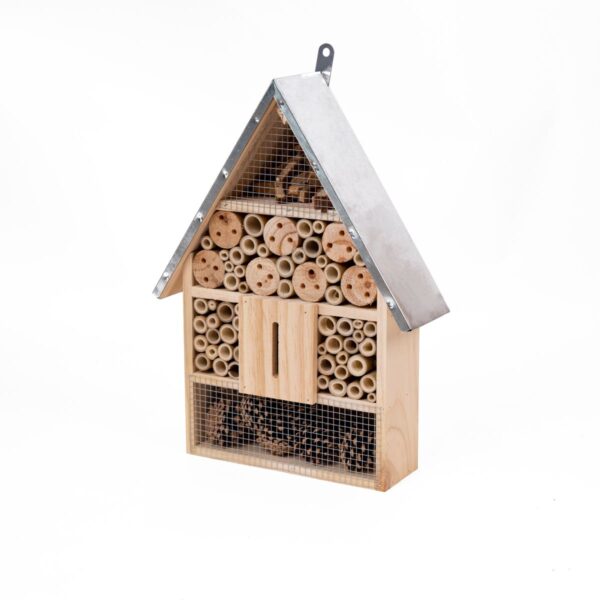 Insektenhotel aus Kiefernholz mit langlebigem Metalldach – Bild 2