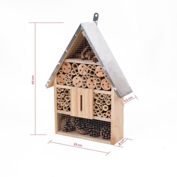 Insektenhotel aus Kiefernholz mit langlebigem Metalldach – Bild 4