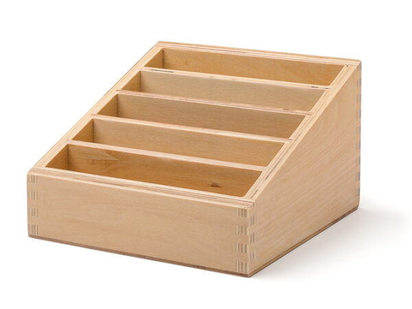5-Fächer-Holzkasten mit angeschrägter Öffnung