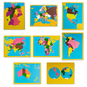 8 Montessori Puzzlekarten zu Kontinenten und Ländern