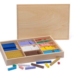 Montessori Rechenstäbchen mit Rillen aus Holz in den Montessori-Farben