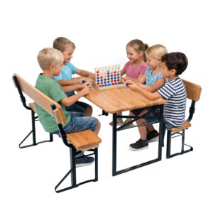 Kindersitzgarnitur - 2 Bänke und 1 Tisch für 6 Kinder - stabil mit Rückenlehne