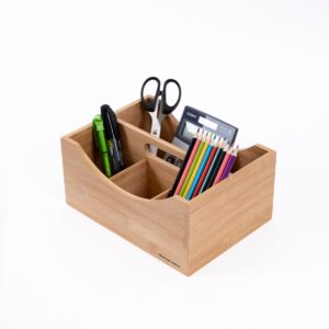 Schreibtischorganizer aus Bambus - mit 4 Fächern und Griff