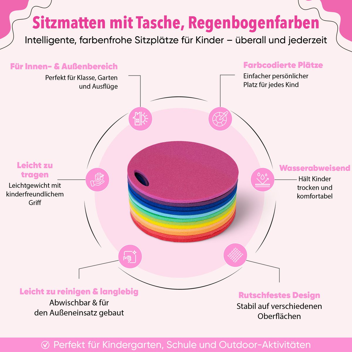 12 Sitzmatten mit Tasche - Regenbogenfarben 2 12 Sitzmatten mit Tasche - Regenbogenfarben – Bild 2