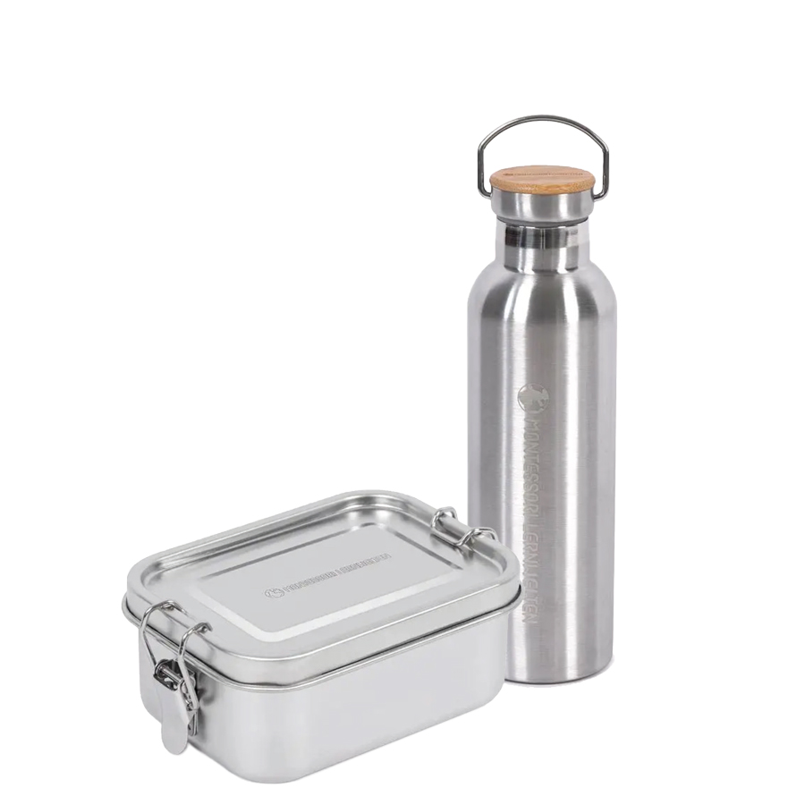 Set: Edelstahldose und Edelstahlflasche 1 Set: Edelstahldose und Edelstahlflasche