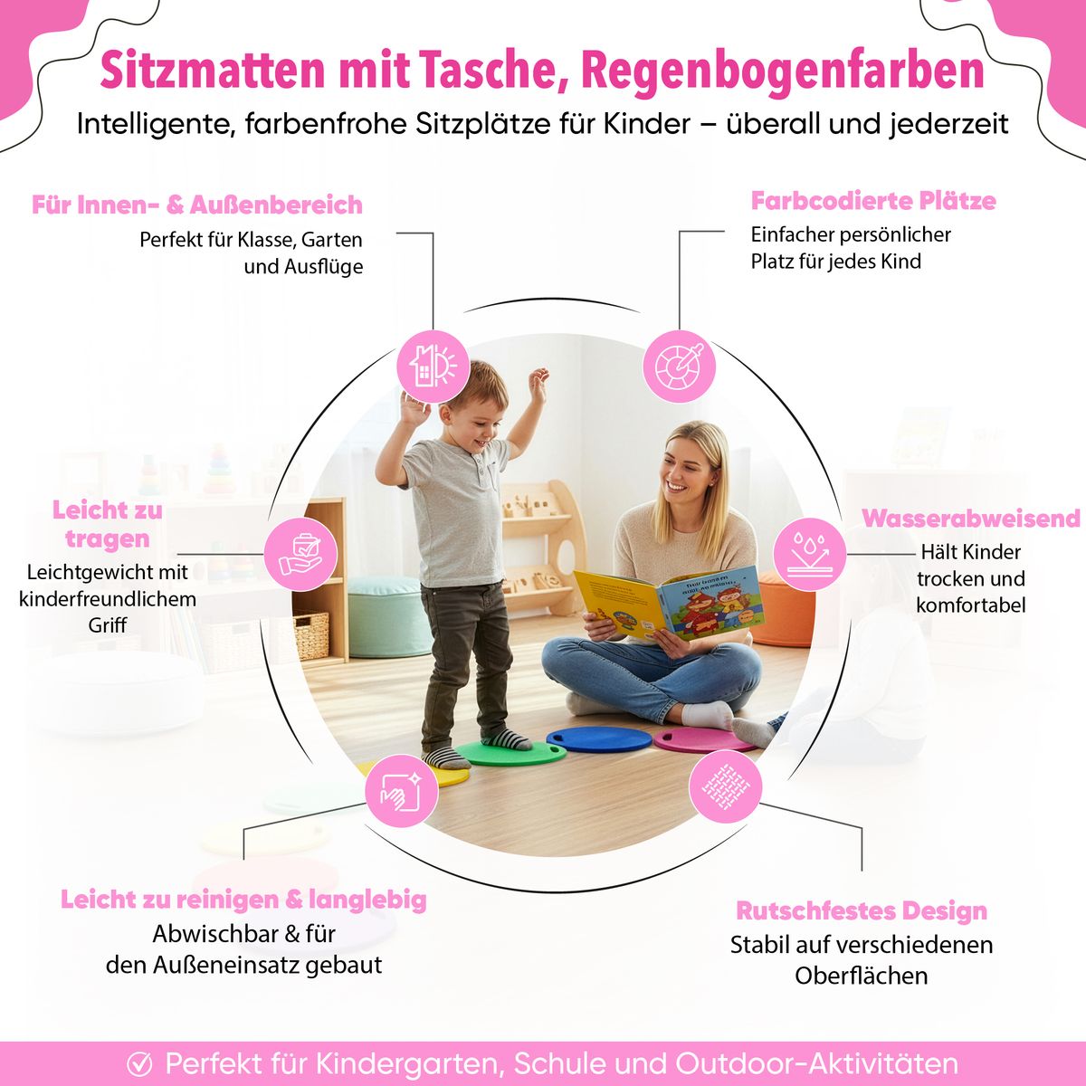 12 Sitzmatten mit Tasche - Regenbogenfarben 7 12 Sitzmatten mit Tasche - Regenbogenfarben – Bild 7